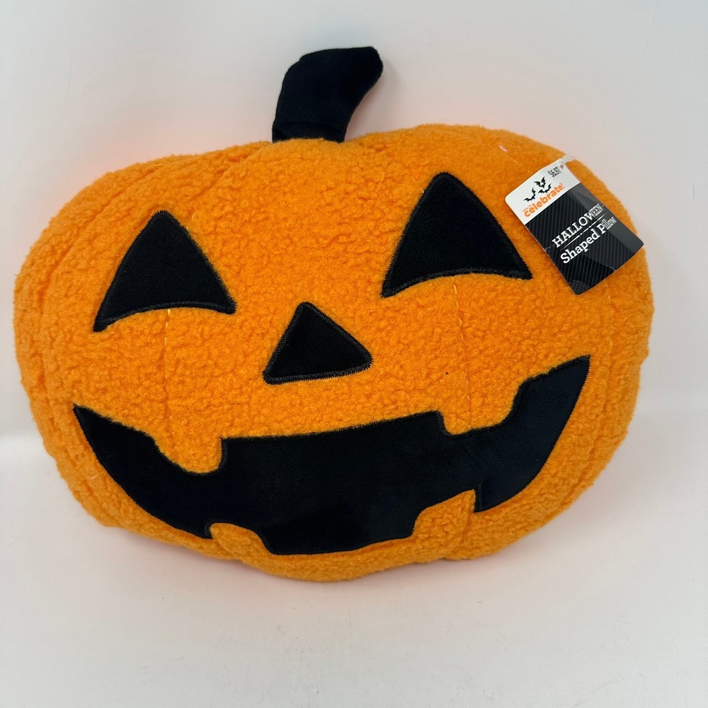 Way to Celebrate Pillow Orange Pumpkin Halloween Shaped Sherpa Plush